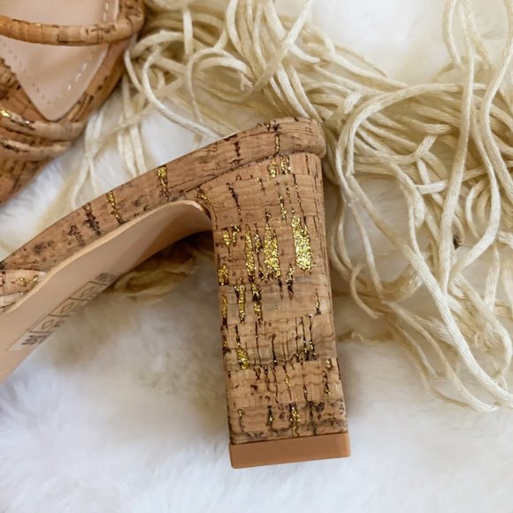 NEW🔥Cork Strappy Block Heel Slide Sandal Open Toe - Picture 5 of 5